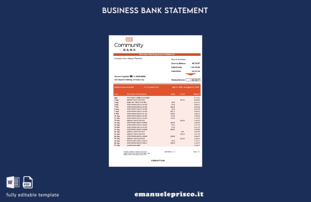 stile verificato Modello Word e PDF di estratto conto della Community Bank